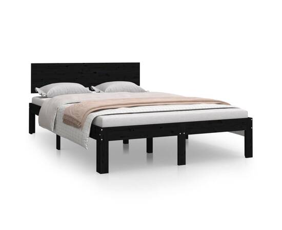 Cadru de pat mic dublu 4ft, negru, 120x190 cm, lemn masiv, 2 image