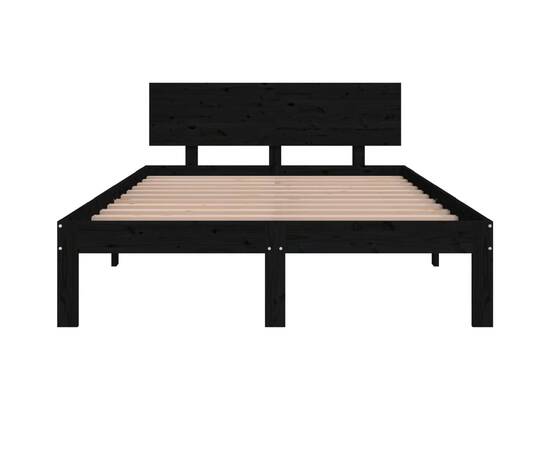 Cadru de pat mic dublu 4ft, negru, 120x190 cm, lemn masiv, 4 image