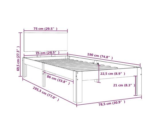 Cadru de pat mic single 2ft6, alb, 75x190 cm, lemn masiv, 8 image