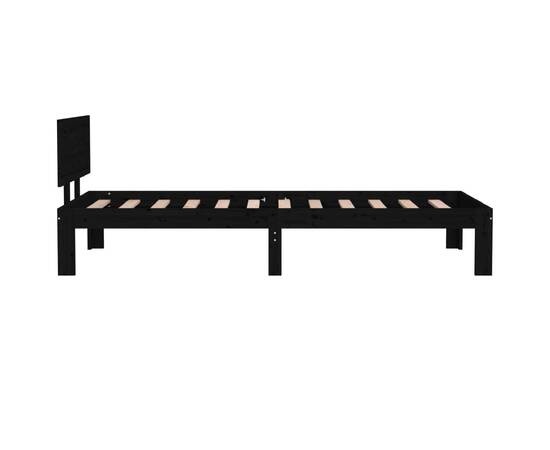 Cadru de pat mic single 2ft6,negru, 75x190 cm, lemn masiv, 5 image