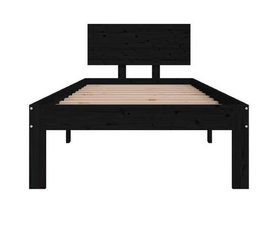 Cadru de pat mic single 2ft6,negru, 75x190 cm, lemn masiv, 4 image