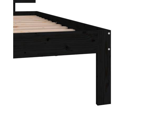 Cadru de pat mic single 2ft6,negru, 75x190 cm, lemn masiv, 6 image