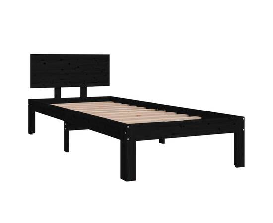 Cadru de pat mic single 2ft6,negru, 75x190 cm, lemn masiv, 3 image