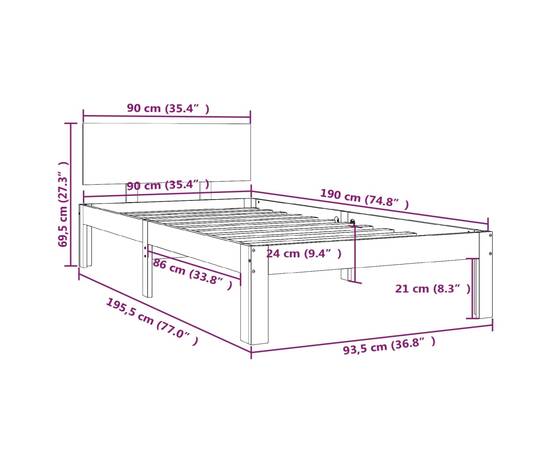 Cadru de pat single 3ft, alb, 90x190 cm, lemn masiv, 8 image