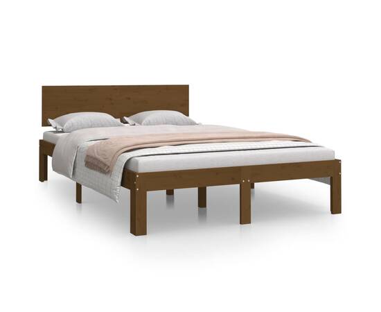 Cadru de pat small double 4ft,maro miere,120x190 cm, lemn masiv, 2 image