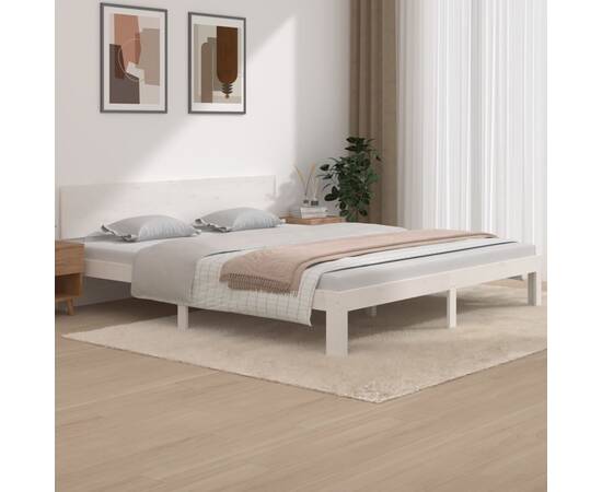 Cadru de pat super king 6ft, 180x200 cm, alb, lemn masiv pin