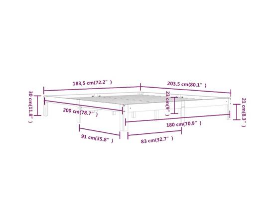 Cadru de pat super king 6ft, 180x200 cm, lemn masiv, 8 image