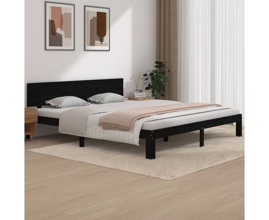 Cadru de pat super king 6ft, negru, 180x200 cm, lemn masiv