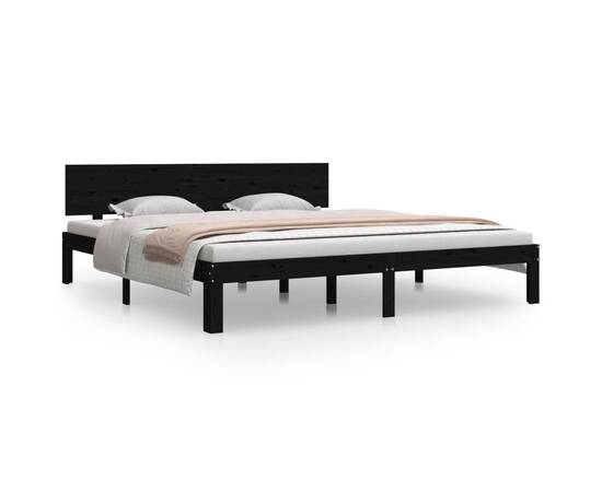 Cadru de pat super king 6ft, negru, 180x200 cm, lemn masiv, 2 image