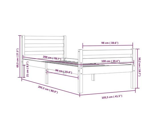 Cadru de pat, alb, 100x200 cm, lemn masiv de pin, 10 image