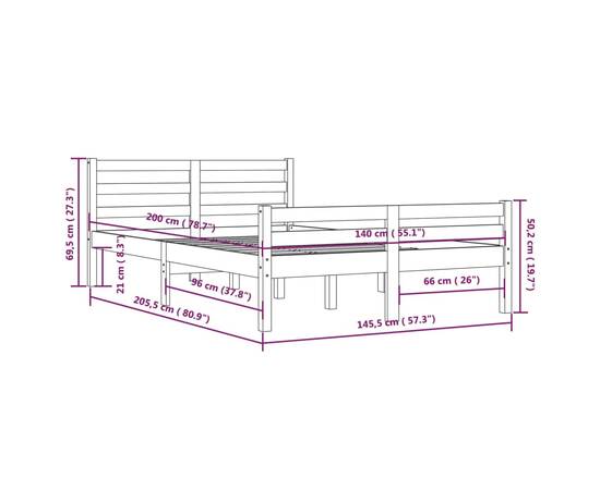 Cadru de pat, alb, 140x200 cm, lemn masiv de pin, 10 image