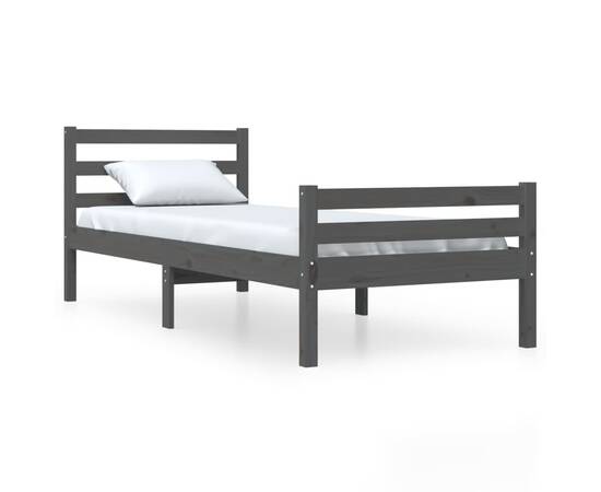 Cadru de pat, gri, 100x200 cm, lemn masiv de pin, 2 image