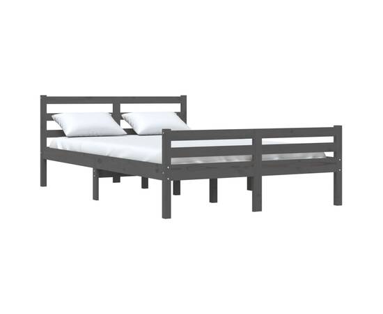 Cadru de pat, gri, 140x190 cm, lemn masiv de pin, 3 image