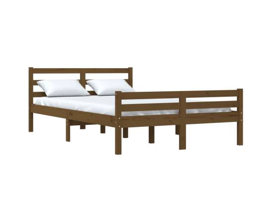 Cadru de pat, maro miere, 140x190 cm, lemn masiv, 3 image