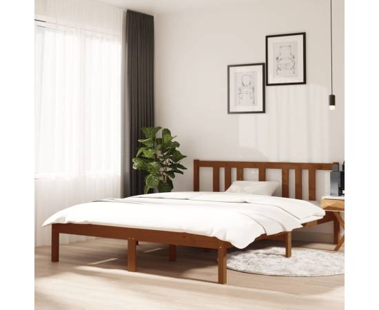 Cadru de pat, maro miere, 140x190 cm, lemn masiv