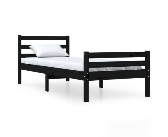 Cadru de pat, negru, 100x200 cm, lemn masiv de pin, 2 image