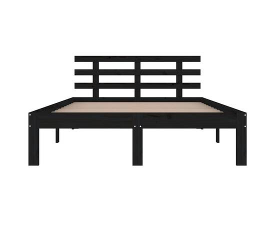 Cadru de pat, negru, 200x200 cm, lemn masiv de pin, 4 image