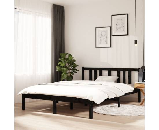 Cadru de pat dublu 4ft6, negru, 135x190 cm, lemn masiv