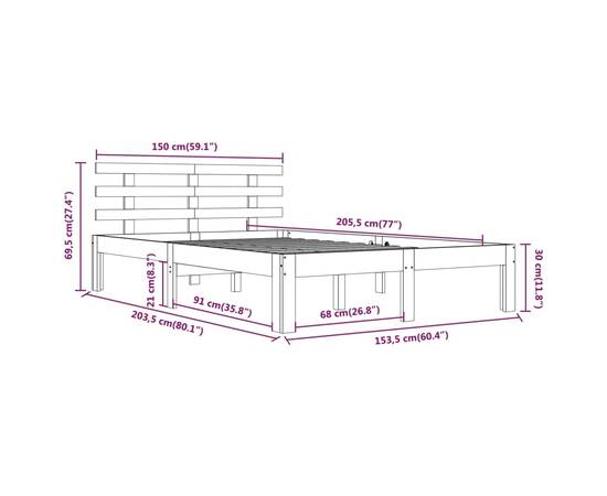 Cadru de pat king size 5ft, alb, 150x200 cm, lemn masiv, 8 image