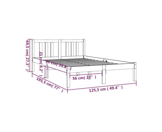 Cadru de pat mic dublu 4ft, negru, 120x190 cm, lemn masiv, 9 image