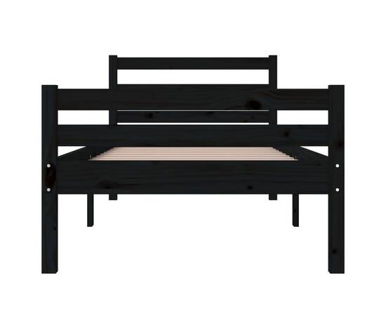 Cadru de pat mic single 2ft6, negru, 75x190 cm, lemn masiv, 5 image