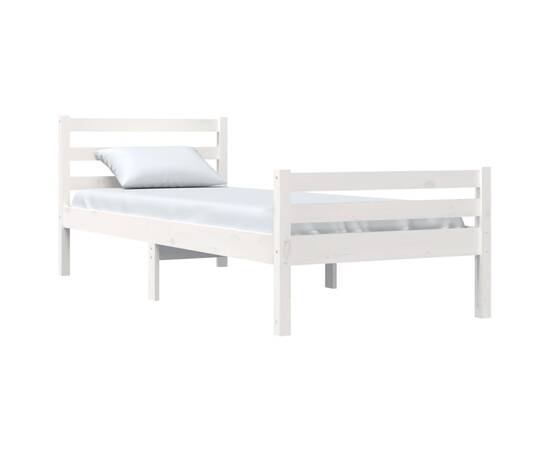 Cadru de pat single 3ft, alb, 90x190 cm, lemn masiv, 3 image