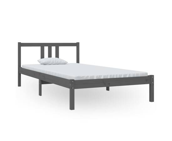 Cadru de pat, gri, 100x200 cm, lemn masiv de pin, 2 image