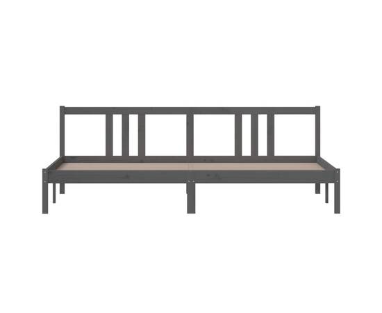 Cadru de pat, gri, 200x200 cm, lemn masiv de pin, 4 image