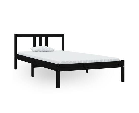 Cadru de pat, negru, 100x200 cm, lemn masiv de pin, 2 image