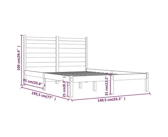 Cadru de pat dublu 4ft6, 135x190 cm, lemn masiv pin, 6 image