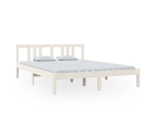 Cadru de pat king size 5ft, alb, 150x200 cm, lemn masiv, 2 image