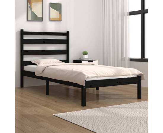 Cadru de pat small single, negru, 75x190 cm lemn masiv de pin