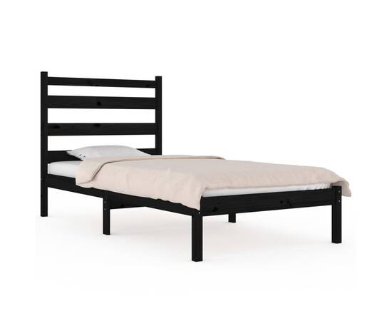 Cadru de pat small single, negru, 75x190 cm lemn masiv de pin, 2 image