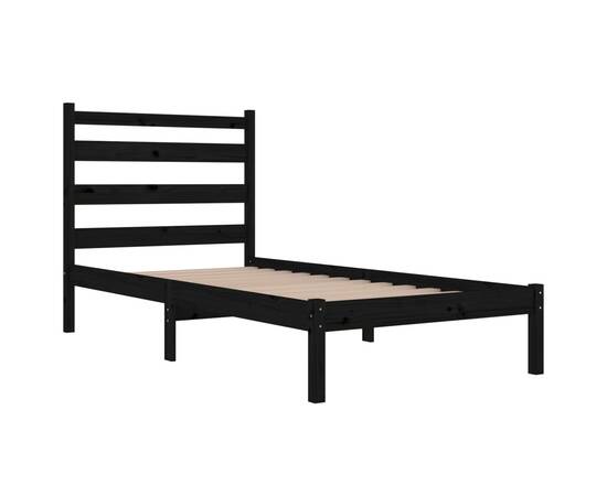 Cadru de pat small single, negru, 75x190 cm lemn masiv de pin, 4 image