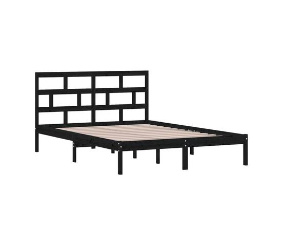 Cadru pat, negru, 140x200 cm, lemn masiv de pin, 3 image