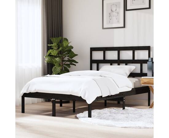 Cadru pat king size 5ft, negru, 150x200 cm, lemn masiv