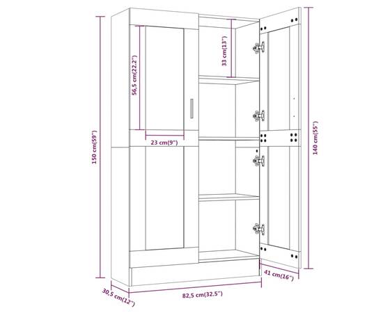 Dulap vitrină, gri sonoma, 82,5x30,5x150 cm, lemn prelucrat, 8 image