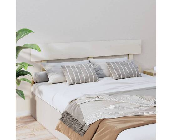 Tăblie de pat, alb, 154x3x81 cm, lemn masiv de pin, 4 image