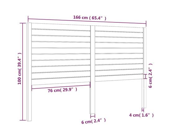 Tăblie de pat, alb, 166x4x100 cm, lemn masiv de pin, 6 image