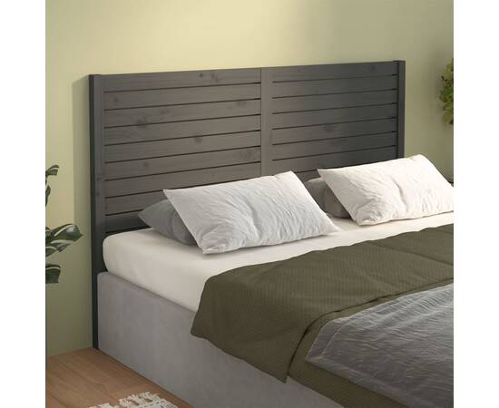 Tăblie de pat, gri, 126x4x100 cm, lemn masiv de pin, 4 image