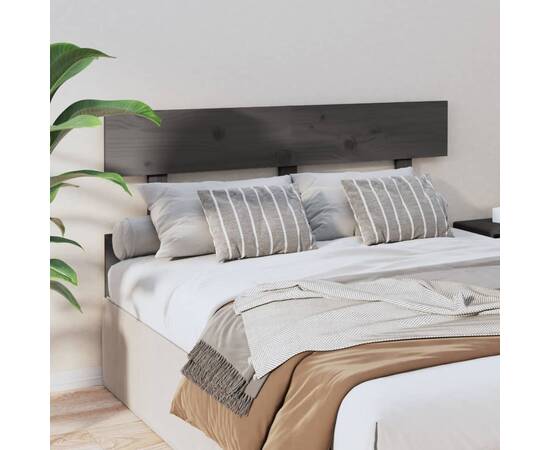 Tăblie de pat, gri, 144x3x81 cm, lemn masiv de pin, 4 image