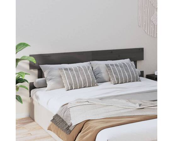 Tăblie de pat, gri, 204x3x81 cm, lemn masiv de pin, 4 image