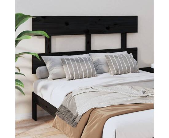 Tăblie de pat, negru, 124x3x81 cm, lemn masiv de pin