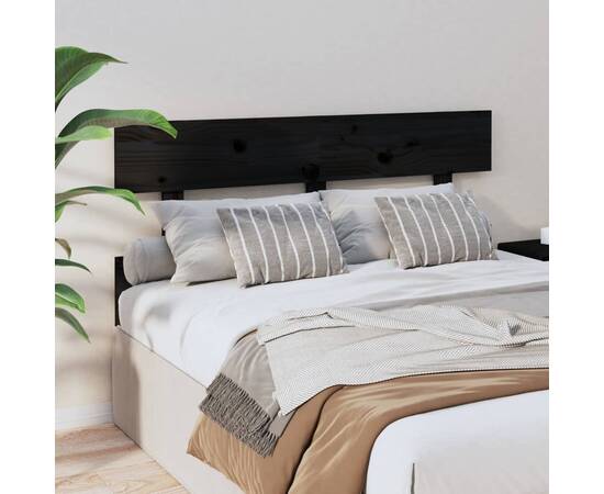 Tăblie de pat, negru, 124x3x81 cm, lemn masiv de pin, 4 image