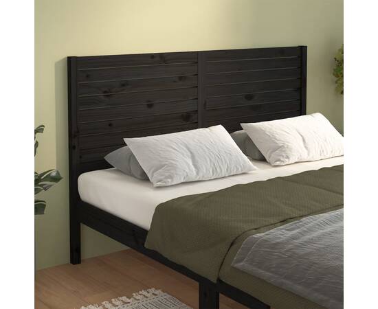 Tăblie de pat, negru, 146x4x100 cm, lemn masiv de pin