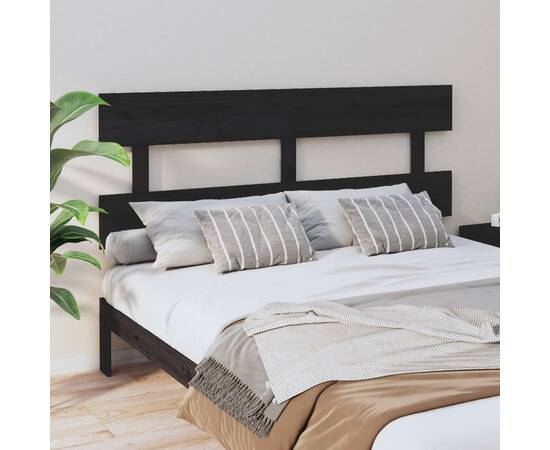 Tăblie de pat, negru, 164x3x81 cm, lemn masiv de pin