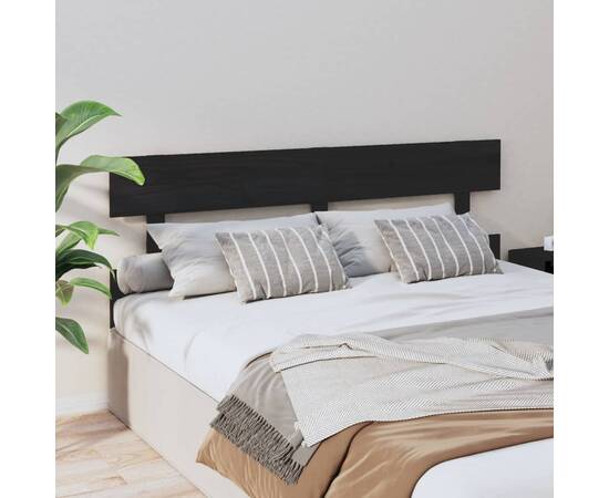 Tăblie de pat, negru, 164x3x81 cm, lemn masiv de pin, 4 image