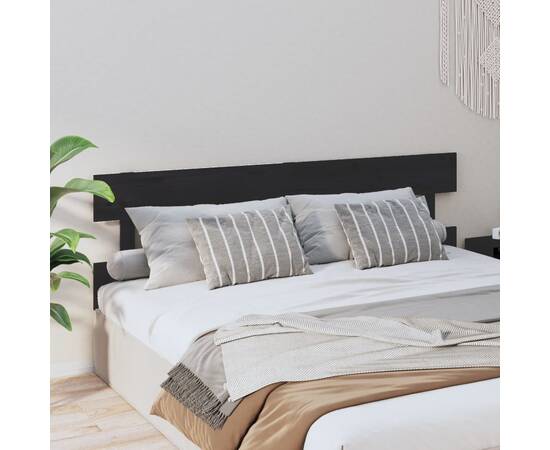 Tăblie de pat, negru, 184x3x81 cm, lemn masiv de pin, 4 image