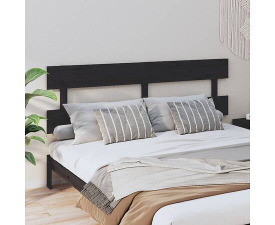 Tăblie de pat, negru, 204x3x81 cm, lemn masiv de pin