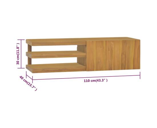 Dulap pentru baie de perete, 110x40x30 cm, lemn masiv de tec, 9 image